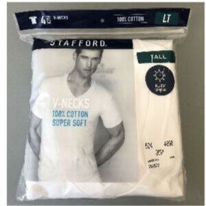Stafford 4-Pack Men's Big & Tall 100% Cotton Ultra Soft V-Neck T-Shirts (TALL)